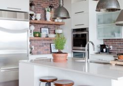 kitchen design with brick backsplash